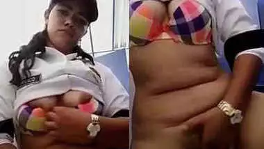 security lady pussy rubbin and boobs show in her uniform